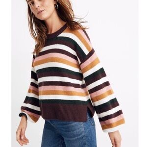 🛍️Madewell Striped Payton Pullover Coziest Yarn Sweater Heather Sunset Size S